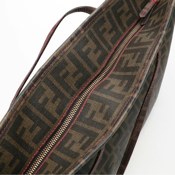 Fendi Zucca Roll Shopper tote large pink brown zipper closure - Picture 5 of 16